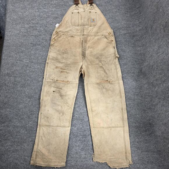 Carhartt Other - Carhartt Bib Overalls Mens 44x32 Duck Double Knee Distressed R01 BRN Vintage USA